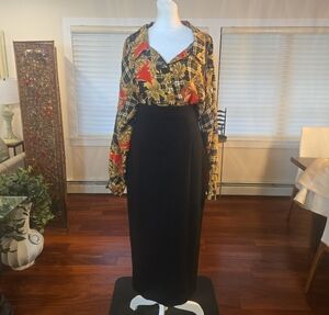 VTG 100% Silk Plaid Maximalist Button Down Blouse Top Black Red Size 22 24 2X